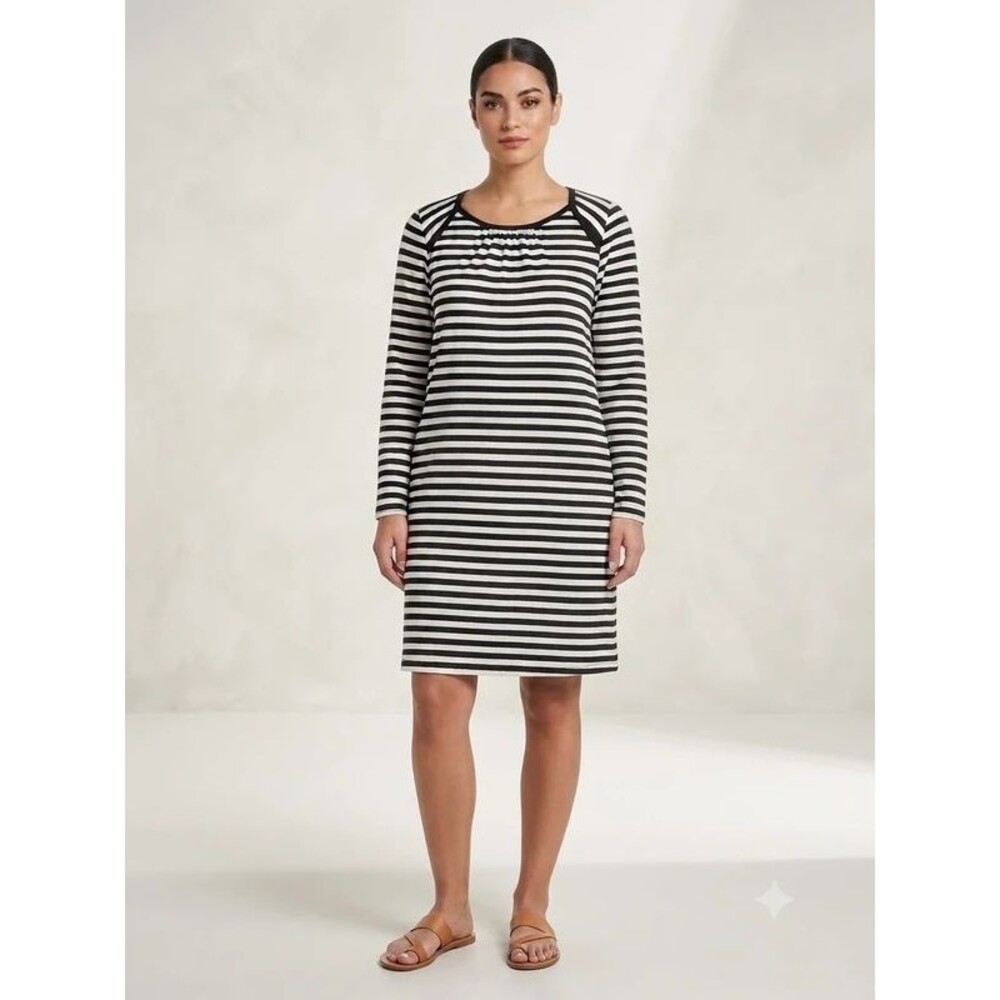 NWOT Liz Claiborne Black White Striped Dress L French Girl Casual Coastal Mod
